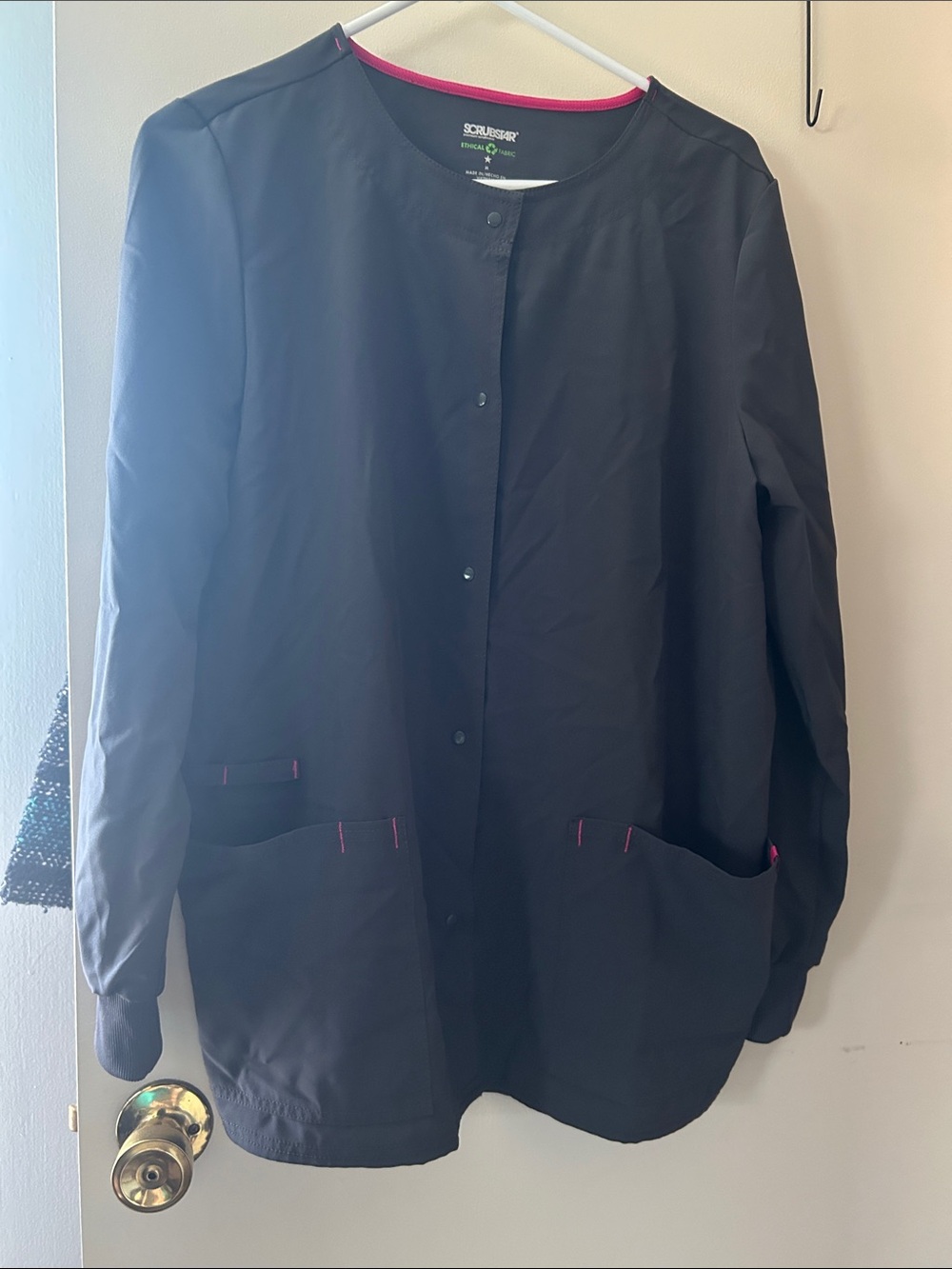 Scrubstar Black Utility Jacket with Pink Accent Trim